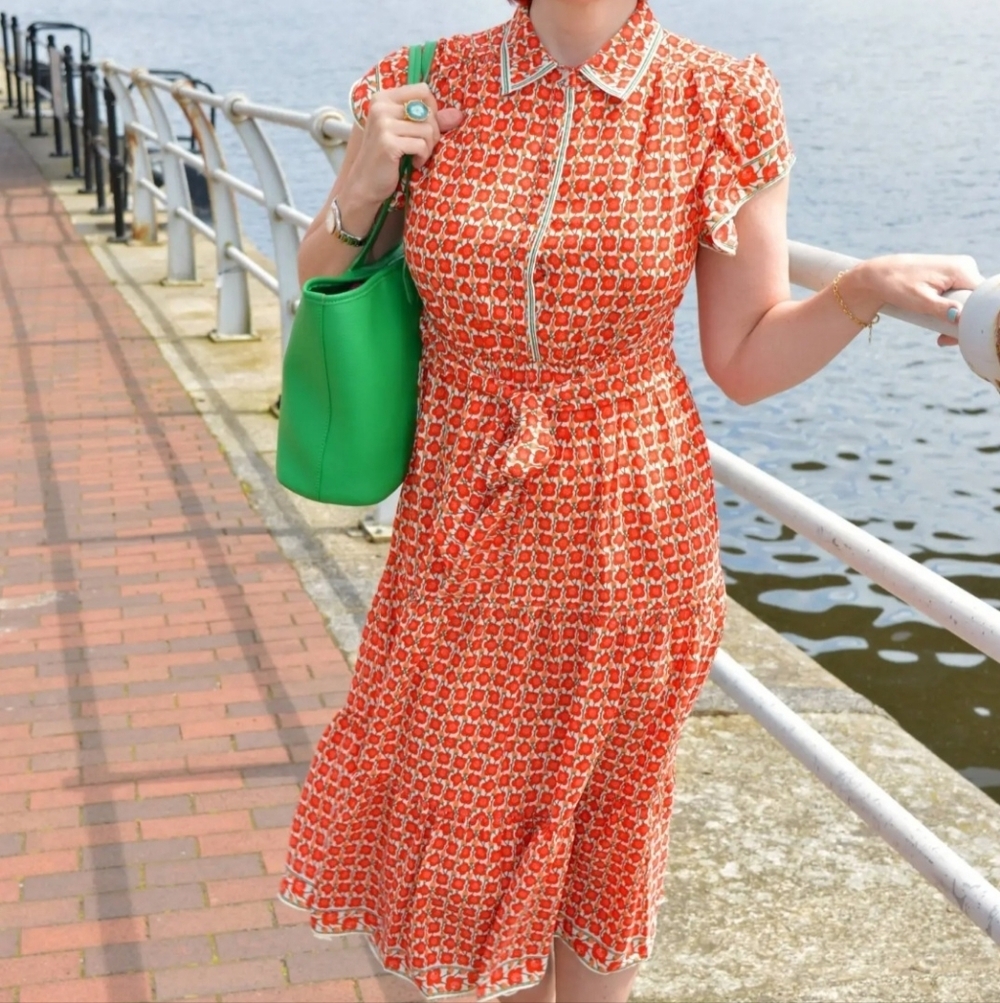 MAX STUDIO Chic Orange Patterned Midi Dress orange red Size M NWOT.